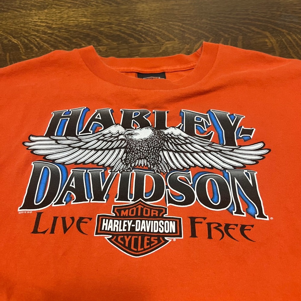 Harley Davidson T-Shirt Mens XL Orange Eagle South East Cleveland Live Free